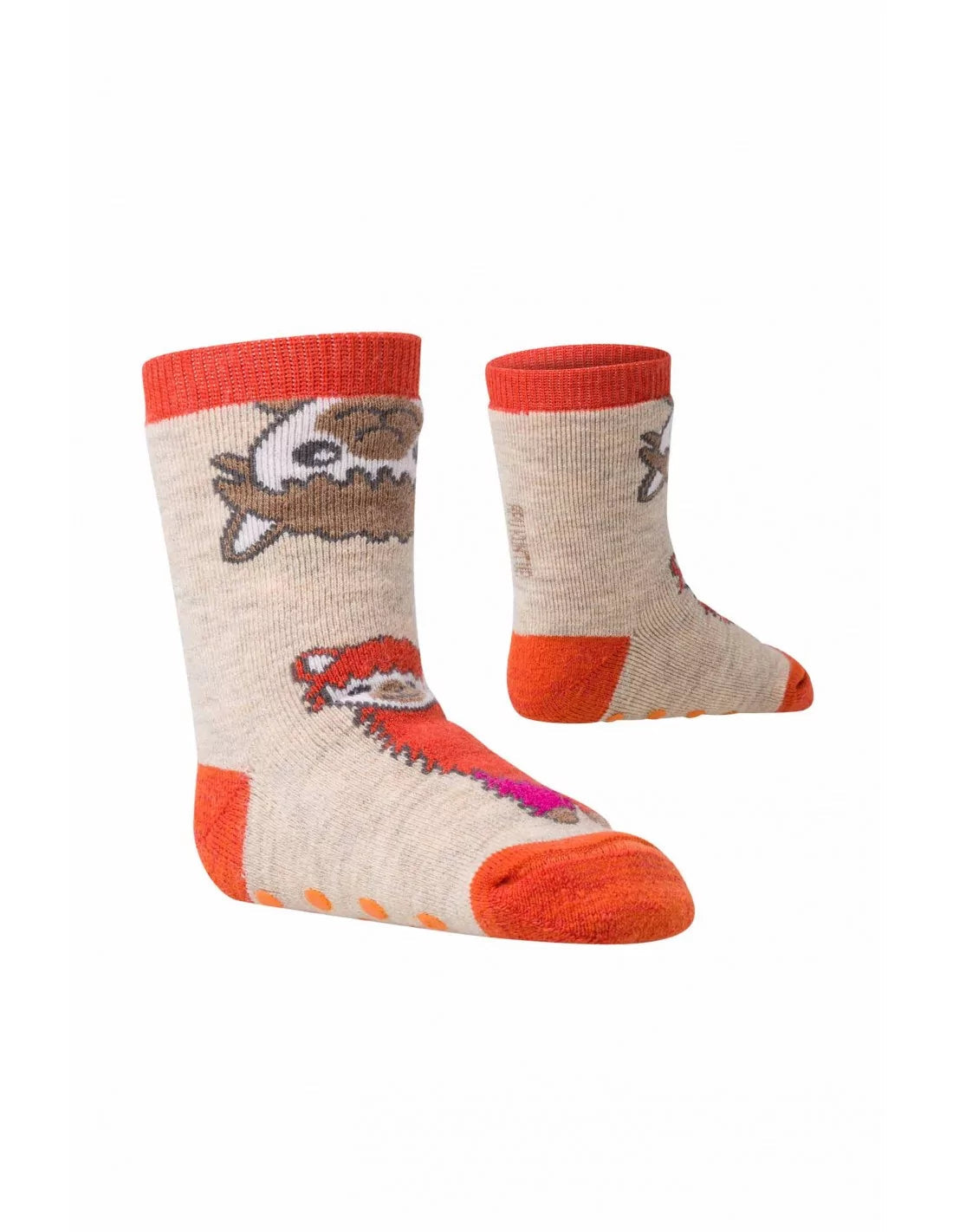 Alpaka Socken für Babys und Kinder mit ABS (bunte Motive) Kindersocken Orange 15-17