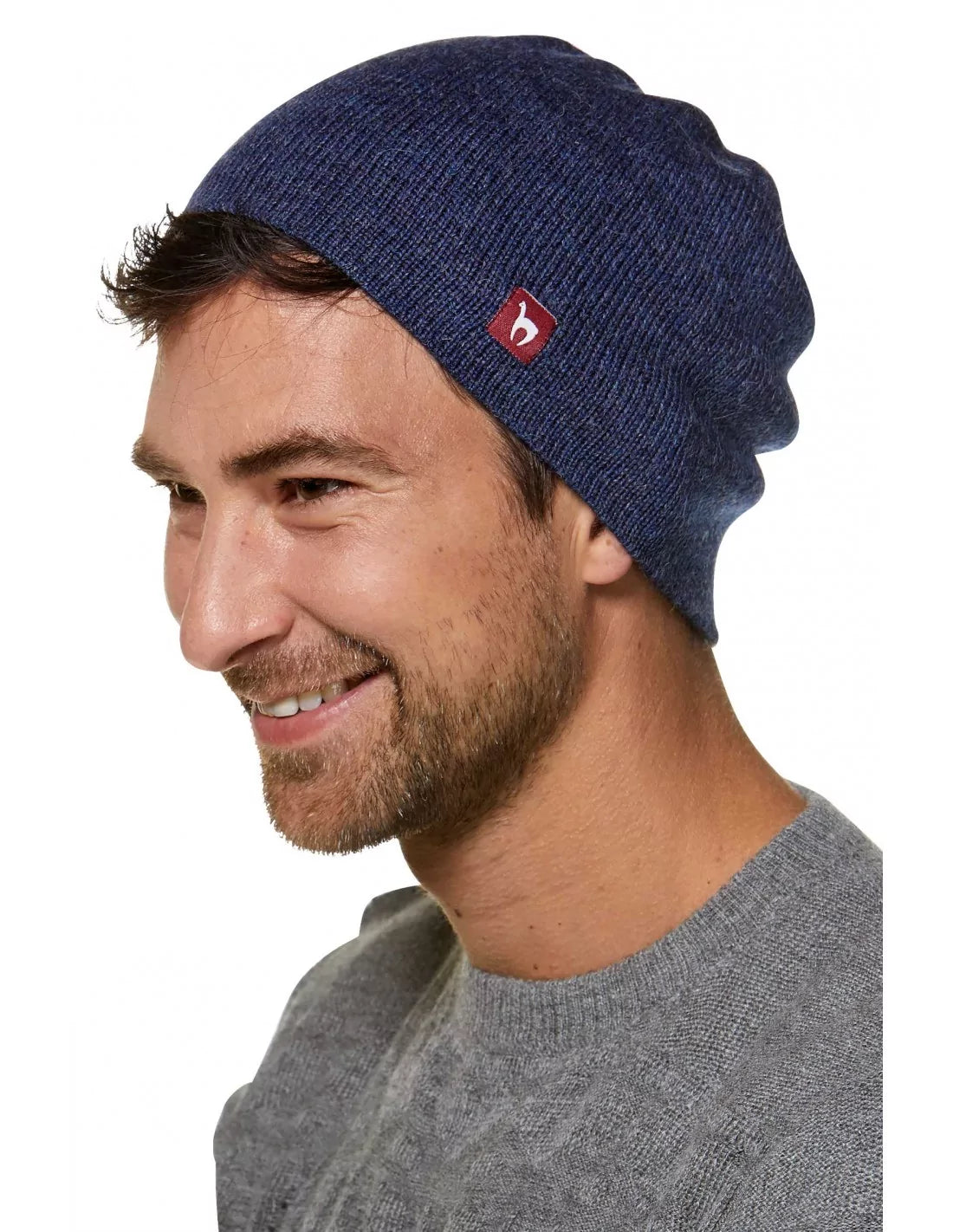 Alpaka WENDEMÜTZE Jeansblau-Grau S