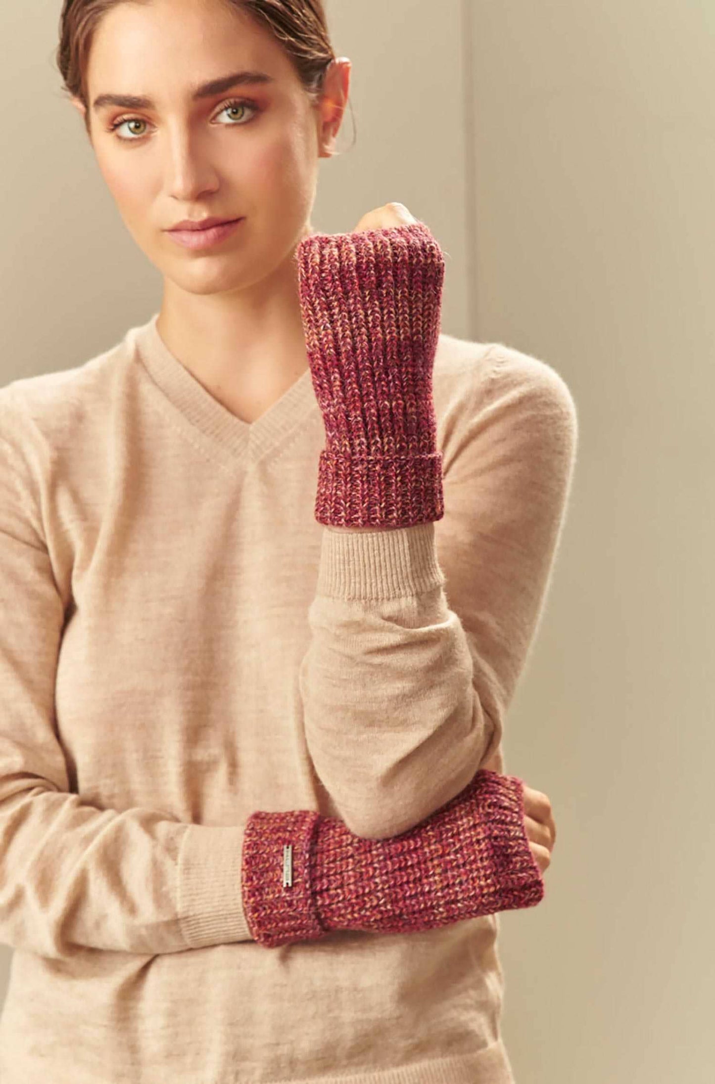 Pulswärmer 'Ubicate' aus 100% Baby Alpaka Pulswärmer Rot