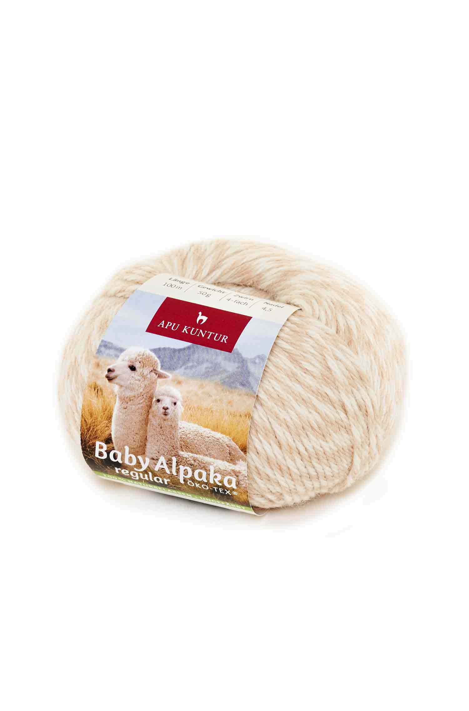 Alpakawolle REGULAR 50g 100m Nadel 4-4,5 Strick-Häkel-Garn Strickwolle N-105 Beige-Melange 