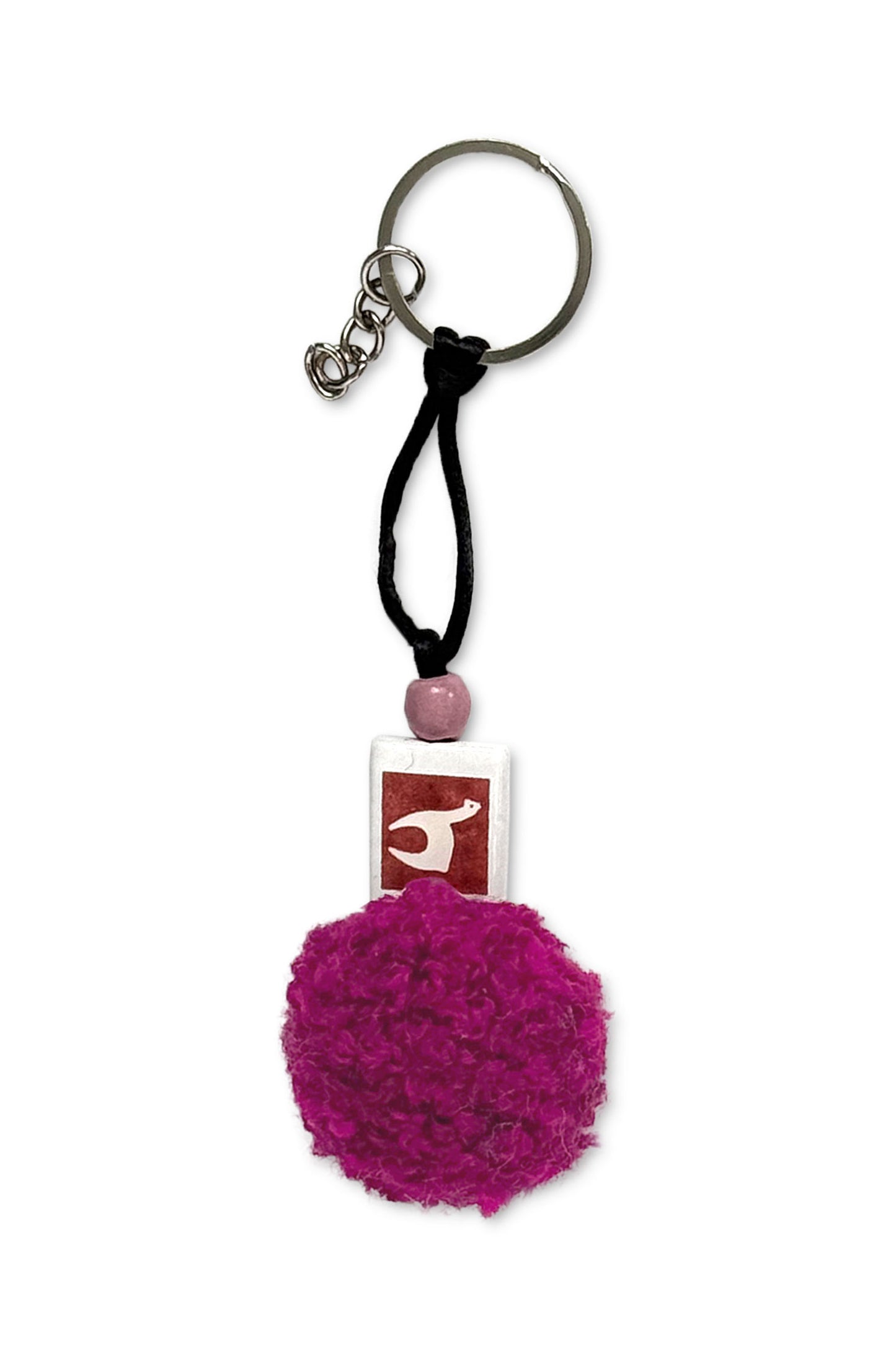 Flauschiger Schlüsselanhänger mit Alpaka-Wollbommel & Keramikdetail
