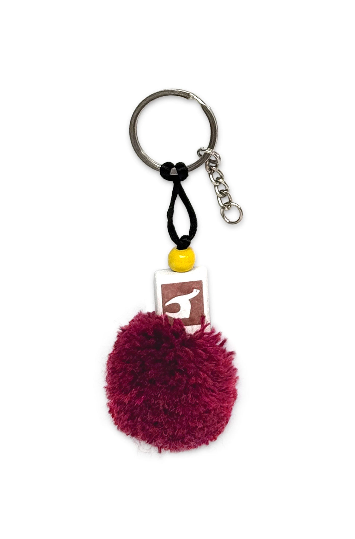 Flauschiger Schlüsselanhänger mit Alpaka-Wollbommel & Keramikdetail
